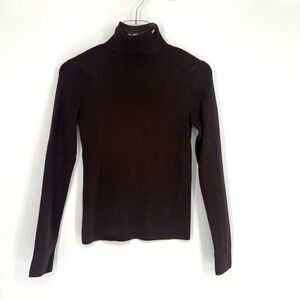 Vtg Ralph Lauren Turtleneck Womens S Brown Ribbed Logo Preppy USA Flag Basic